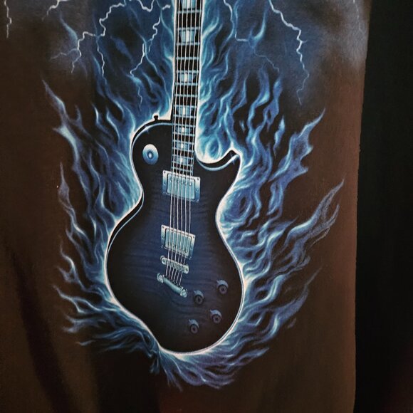 GUITAR BLUE LOGO LIGHTNING FLAMES SWEAT SHIRT PULLOVER HOODIE XL - Picture 7 of 8